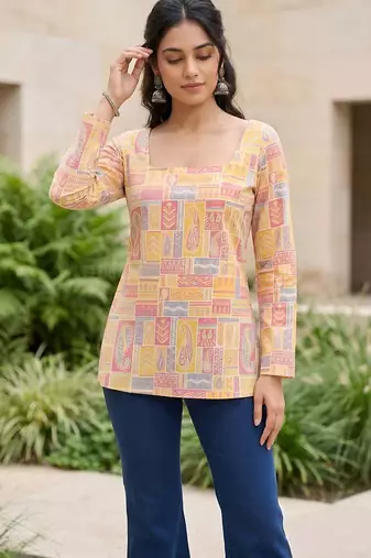 Multi  pure cotton printed tunic for women