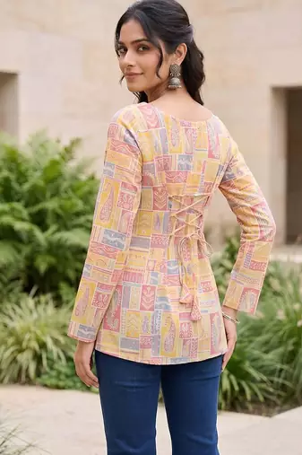 Multi  pure cotton printed tunic for women