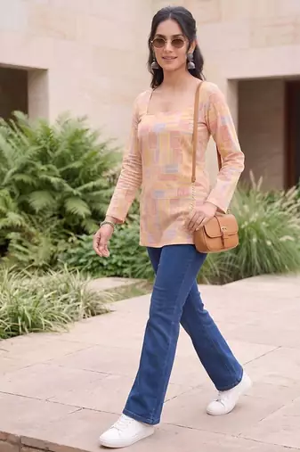 Multi  pure cotton printed tunic for women