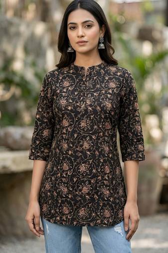 Black  pure cotton printed tunic for women