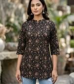 Black  pure cotton printed tunic for women