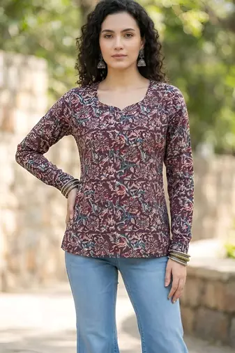 Multi  pure cotton printed tunic for women