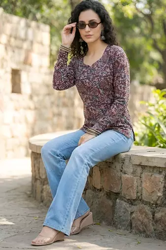 Multi  pure cotton printed tunic for women