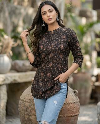 Black  pure cotton printed tunic for women 2