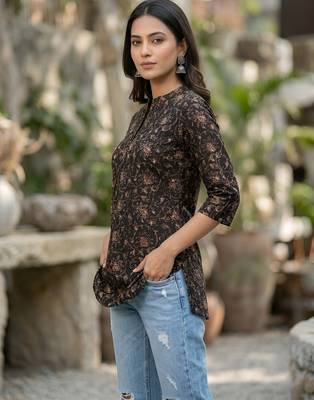 Black  pure cotton printed tunic for women 3