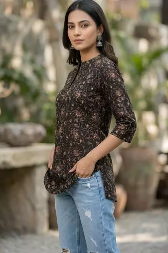 Black  pure cotton printed tunic for women