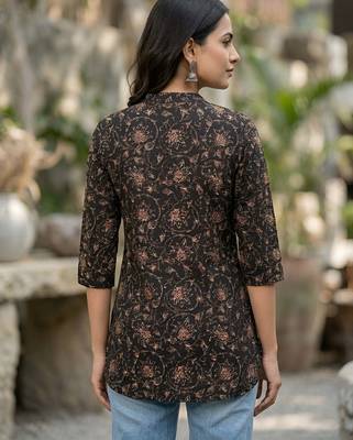 Black  pure cotton printed tunic for women 4