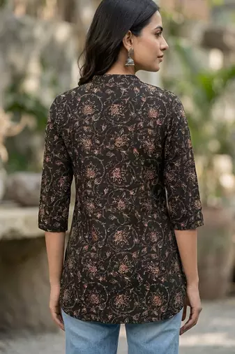 Black  pure cotton printed tunic for women