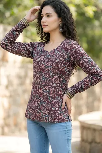 Multi  pure cotton printed tunic for women