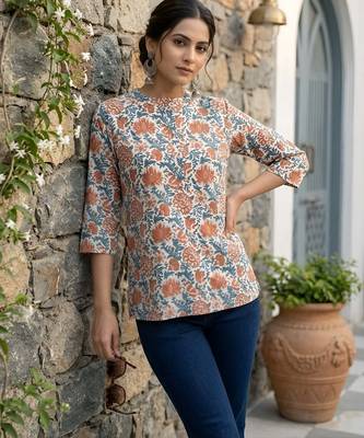 White  pure cotton printed tunic for women 1