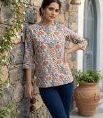 White  pure cotton printed tunic for women