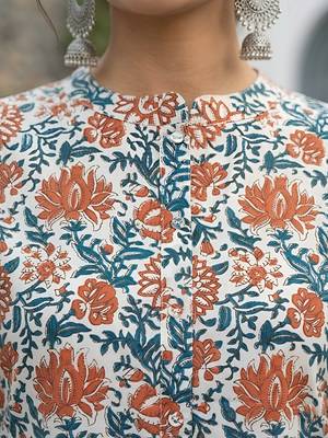 White  pure cotton printed tunic for women 2