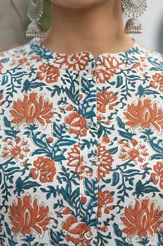 White  pure cotton printed tunic for women