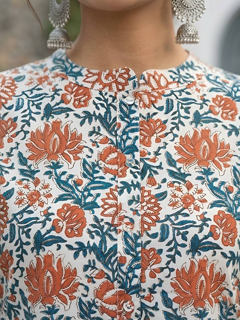White  pure cotton printed tunic for women