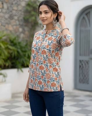 White  pure cotton printed tunic for women 3