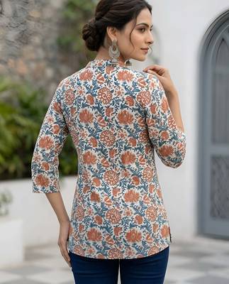 White  pure cotton printed tunic for women 4