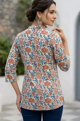 White  pure cotton printed tunic for women