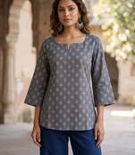 Grey  pure cotton printed tunic for women