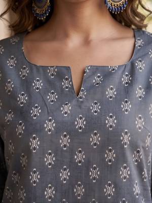 Grey  pure cotton printed tunic for women 2