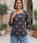Black  pure cotton printed tunic for women