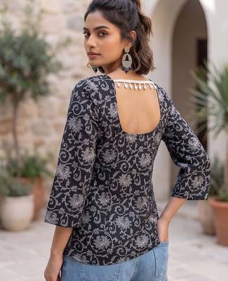 Black  pure cotton printed tunic for women 4