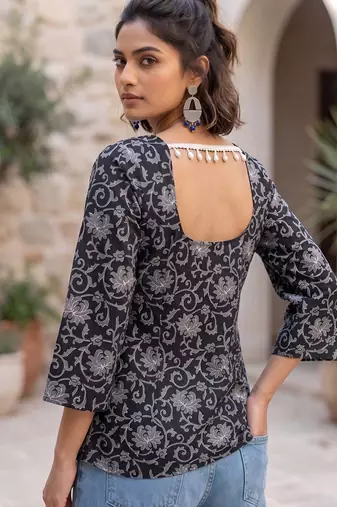 Black  pure cotton printed tunic for women