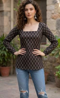 Black  pure cotton printed tunic for women 1