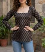 Black  pure cotton printed tunic for women