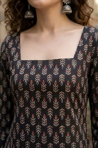 Black  pure cotton printed tunic for women
