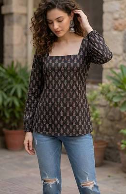 Black  pure cotton printed tunic for women 3
