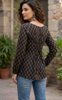 Black  pure cotton printed tunic for women 4