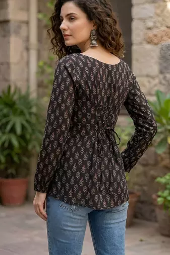 Black  pure cotton printed tunic for women