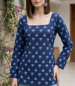 Blue  pure cotton printed tunic for women