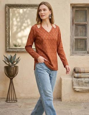 Orange  pure cotton printed tunic for women 3