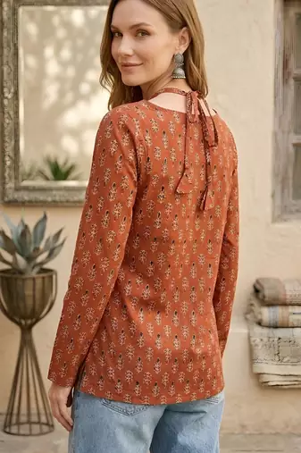 Orange  pure cotton printed tunic for women