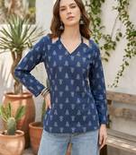 Blue  pure cotton printed tunic for women