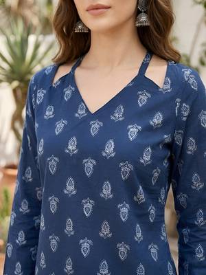 Blue  pure cotton printed tunic for women 2