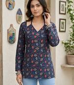 Blue  pure cotton printed tunic for women
