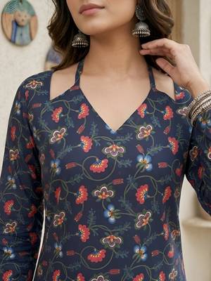 Blue  pure cotton printed tunic for women 3