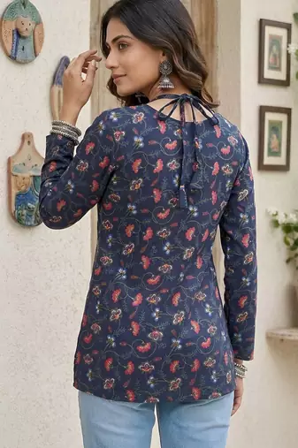 Blue  pure cotton printed tunic for women