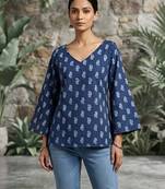 Blue  pure cotton printed tunic for women