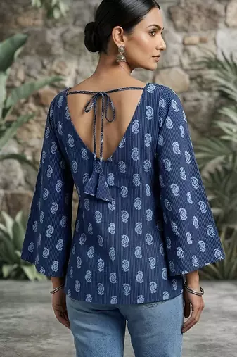 Blue  pure cotton printed tunic for women