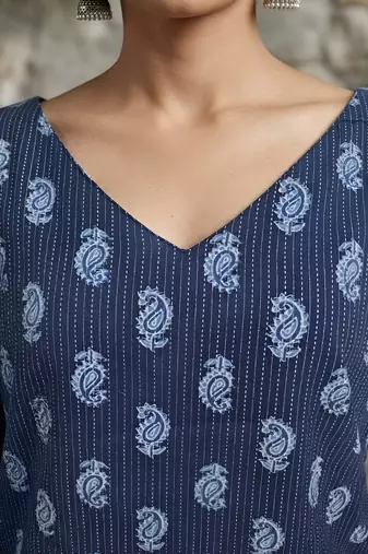Blue  pure cotton printed tunic for women