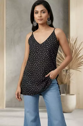 Black  pure cotton printed tunic for women