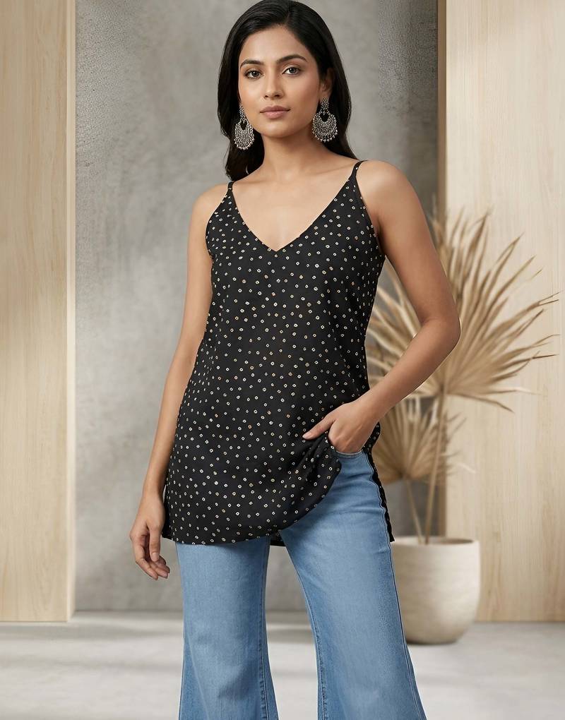 Black  pure cotton printed tunic for women