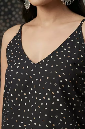 Black  pure cotton printed tunic for women