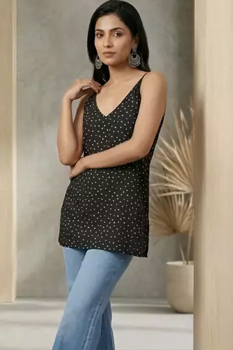 Black  pure cotton printed tunic for women