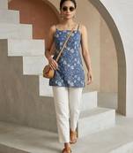 Blue  pure cotton printed tunic for women