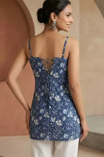 Blue  pure cotton printed tunic for women