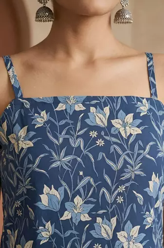 Blue  pure cotton printed tunic for women